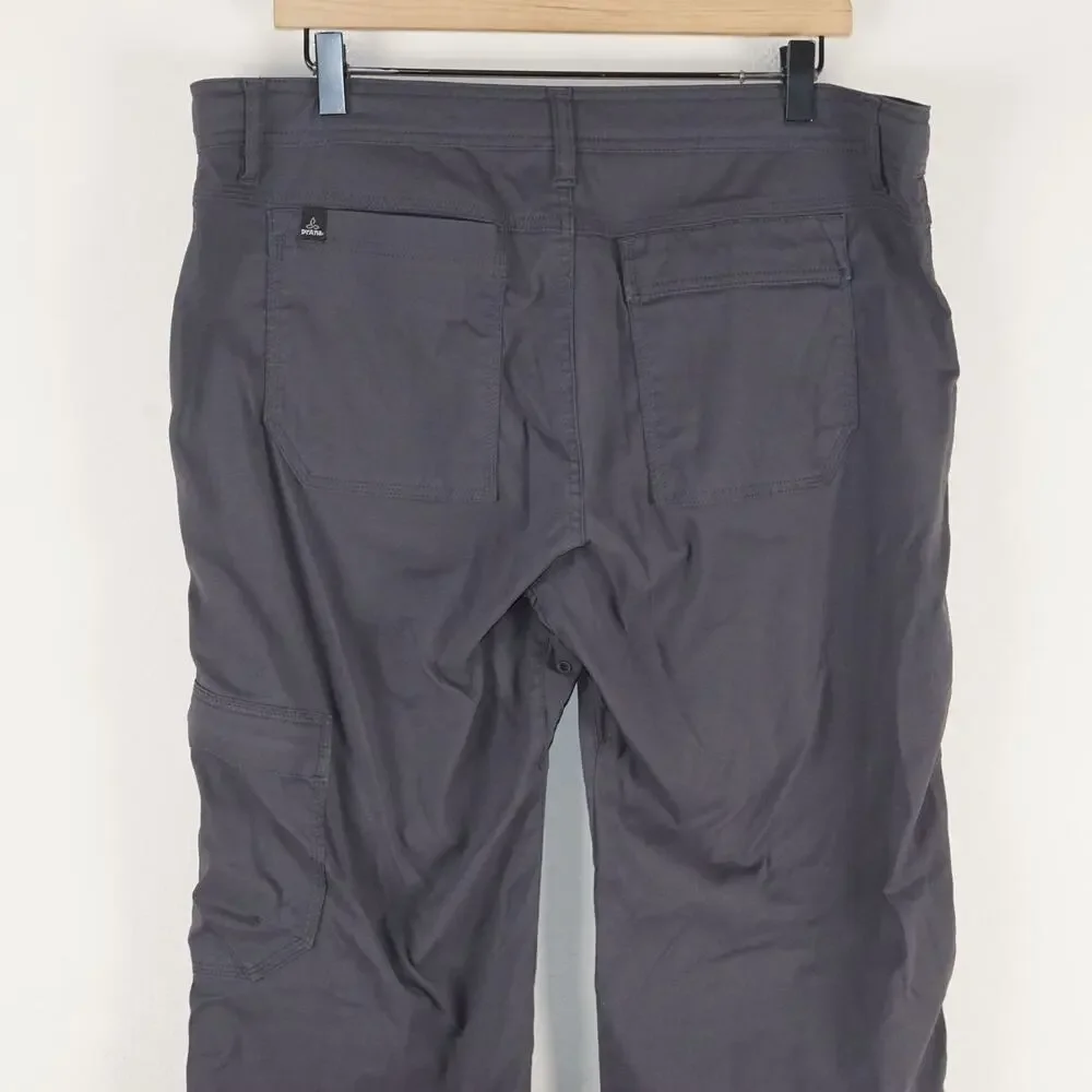 Prana Stretch Zion Gray Roll Up Cargo Pants Mens Sz 35 x 30